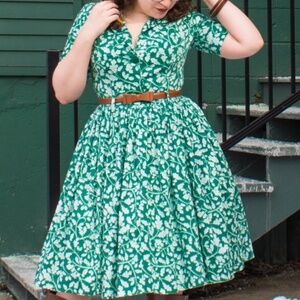 Floral Vintage Style Cotton Shirt Dress Belt Pockets Collectif US 12 NWT 50s 60s